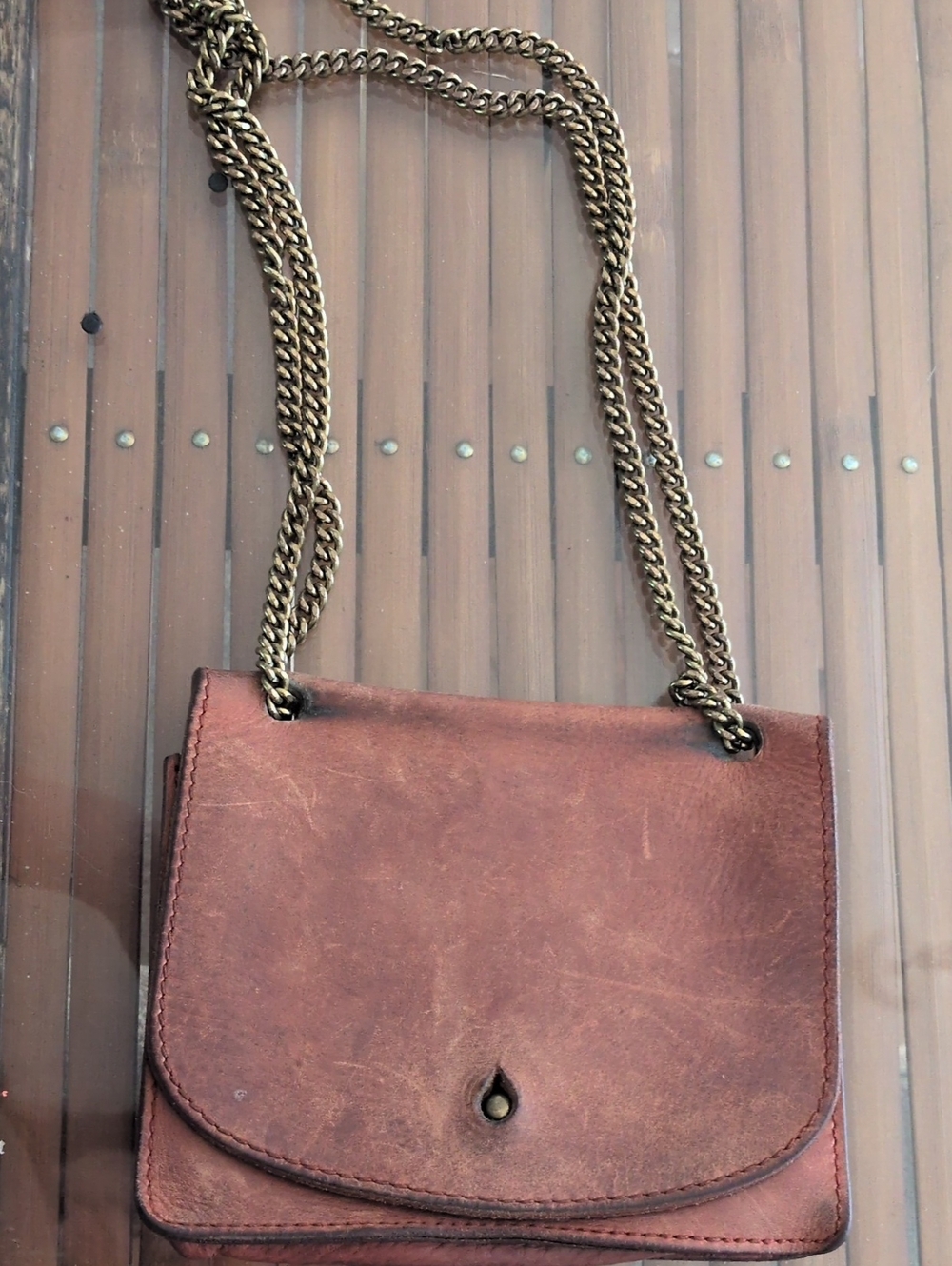Madewell Brown Leather Crossbody with Antique Gold Chain